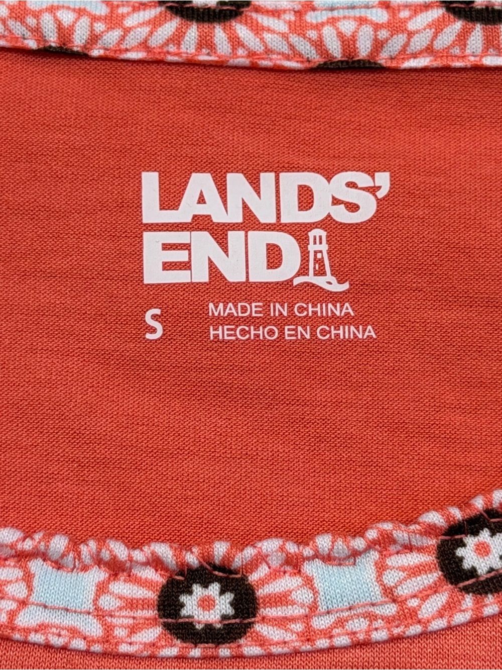 Lands End Women's 2-Piece Pajama Set Coral Pink Geometric Floral Size Small - Picture 7 of 8